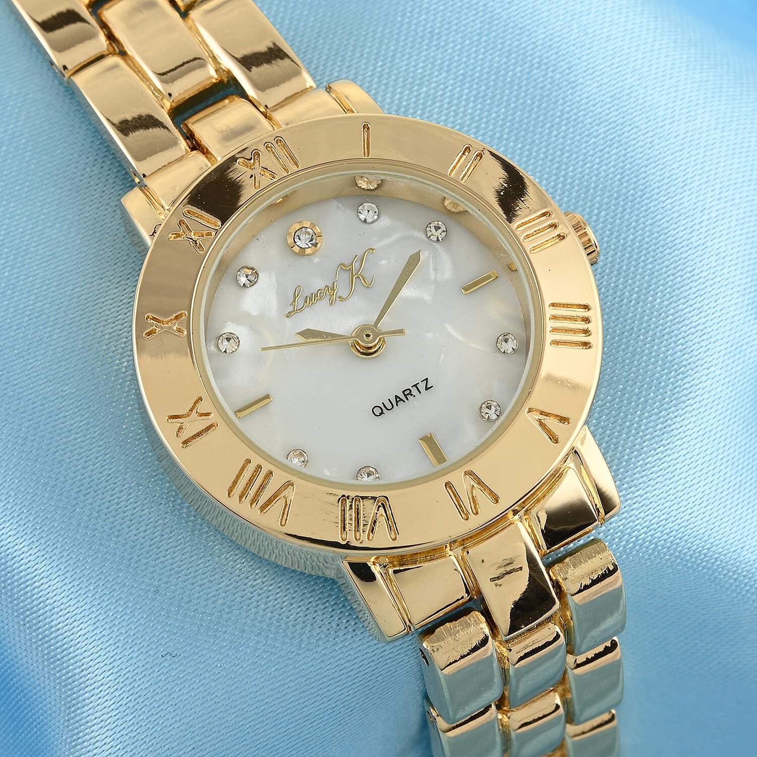 LUCY K Japanese Movement Watch with Faux MOP Dial in Goldtone