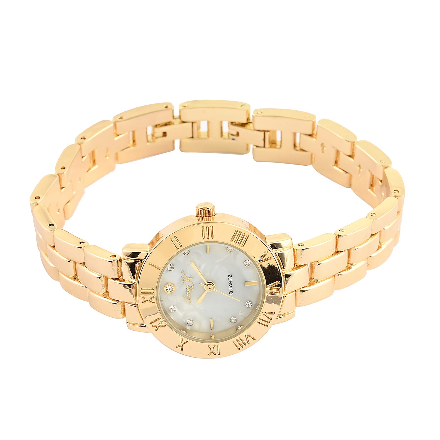 LUCY K Japanese Movement Watch with Faux MOP Dial in Goldtone