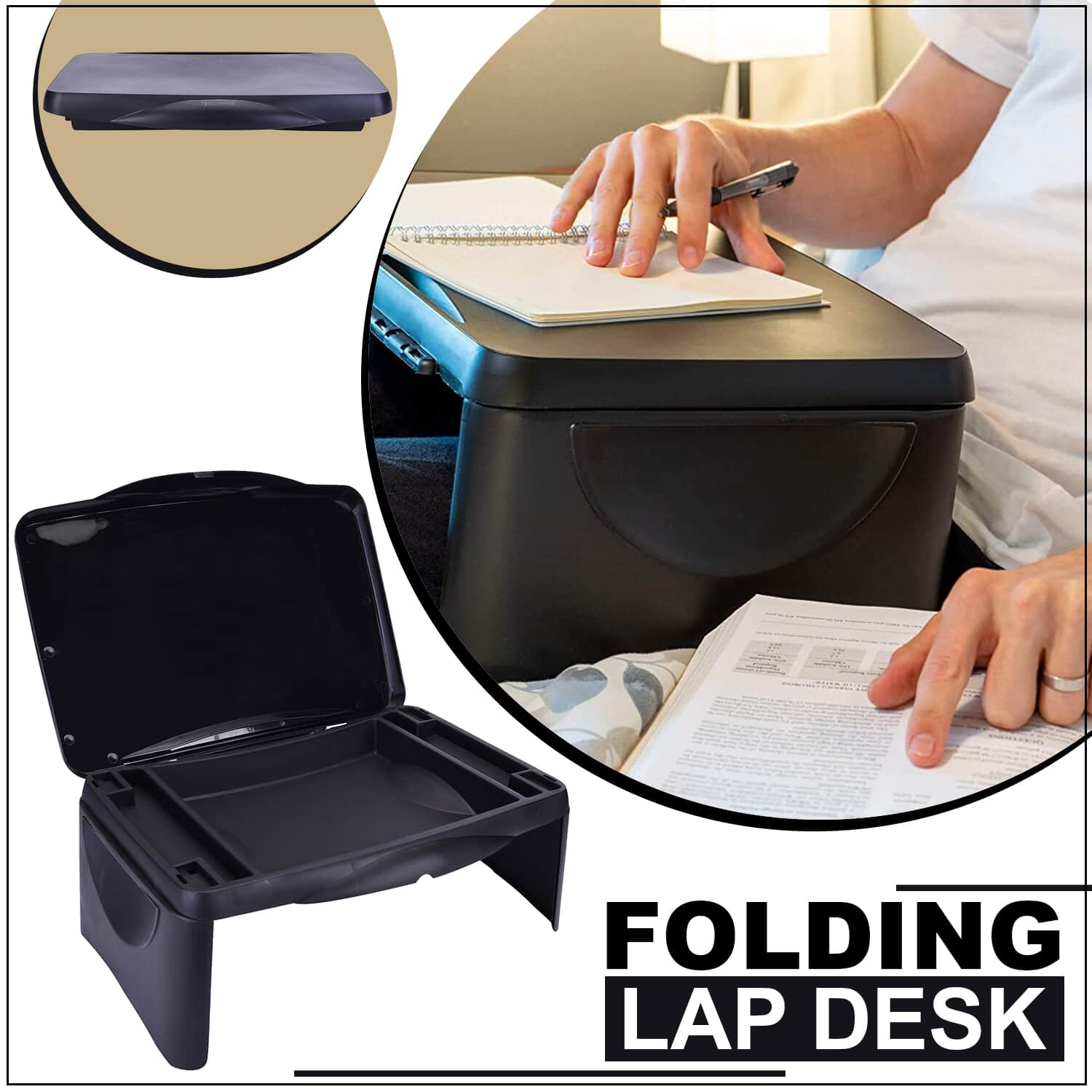 Folding lap store desk with storage