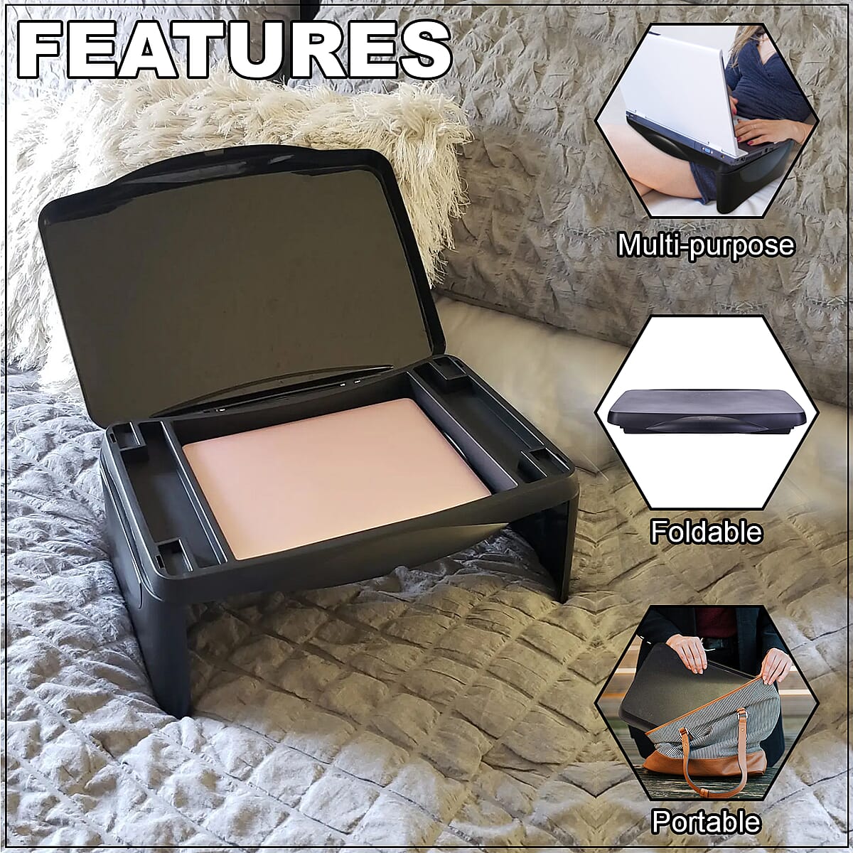 Homesmart Plastic Folding Lap Desk with Storage Space image number 2