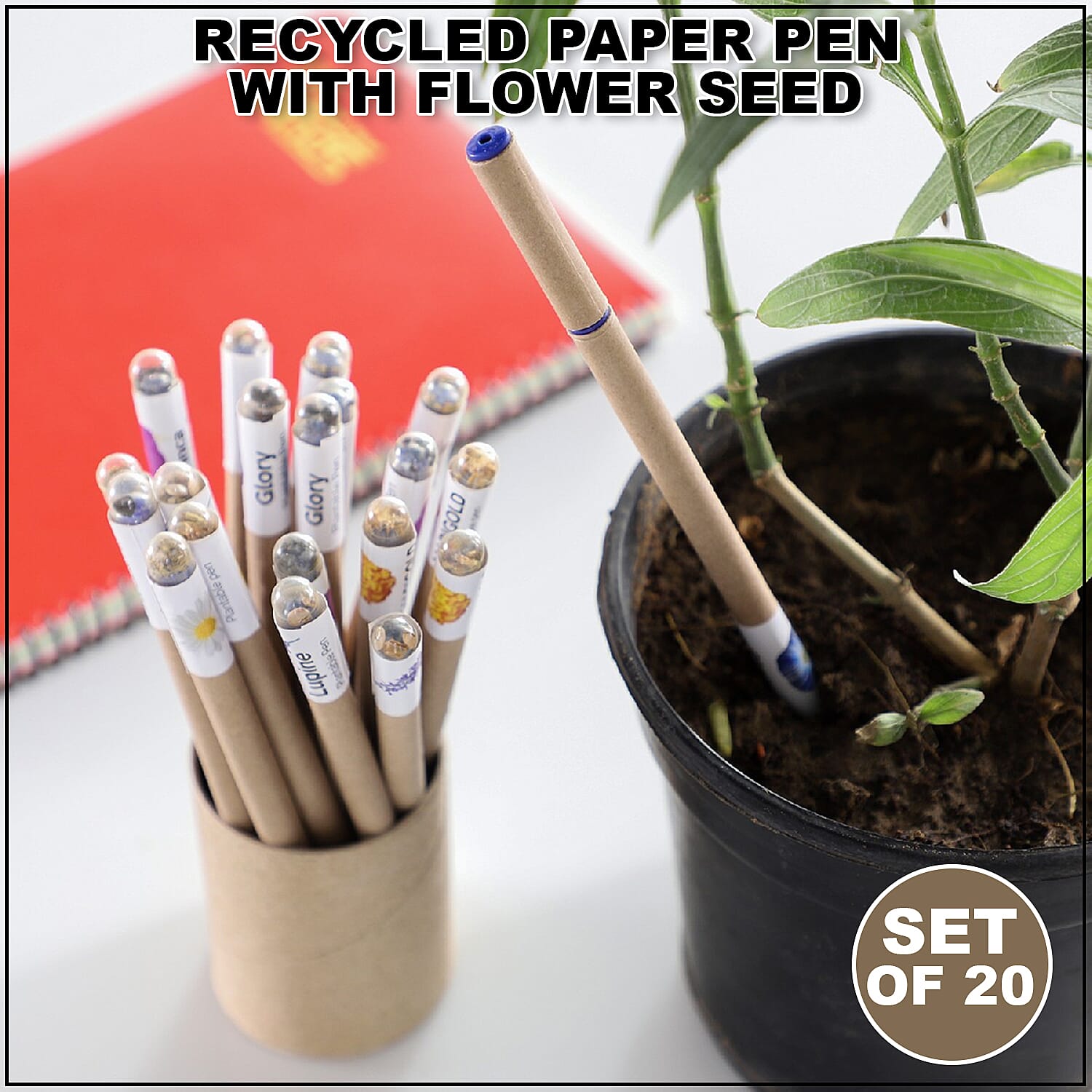 Set of 20 Recycled Paper Pen with Flower Seed