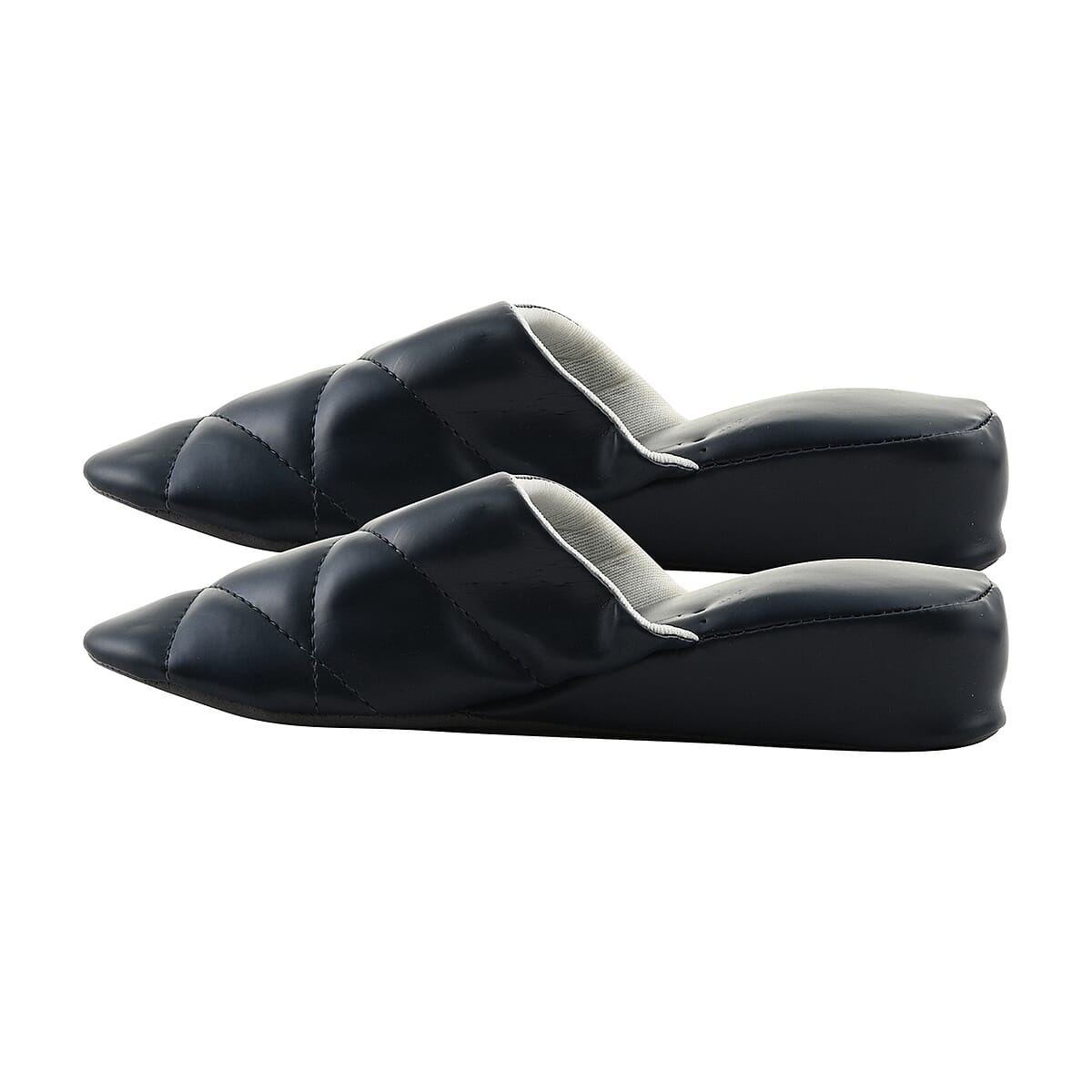 Blue Faux Leather House Slippers with Stitching (Women's Size 7) image number 1