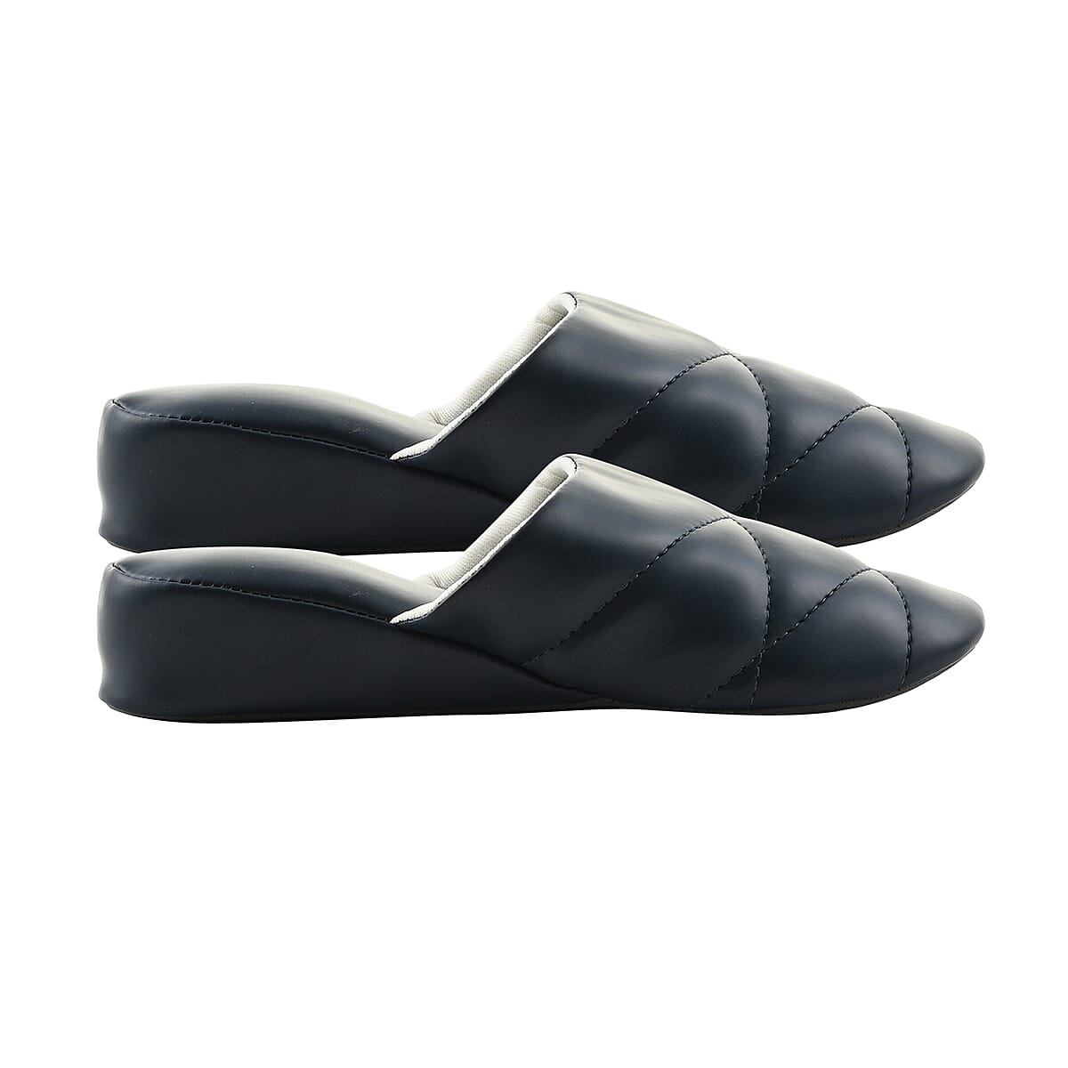 Blue Faux Leather House Slippers with Stitching (Women's Size 9) image number 2