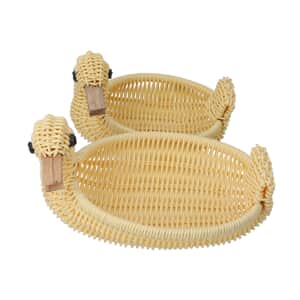 Set of 2 Beige Duck Shape Synthetic Rattan Basket