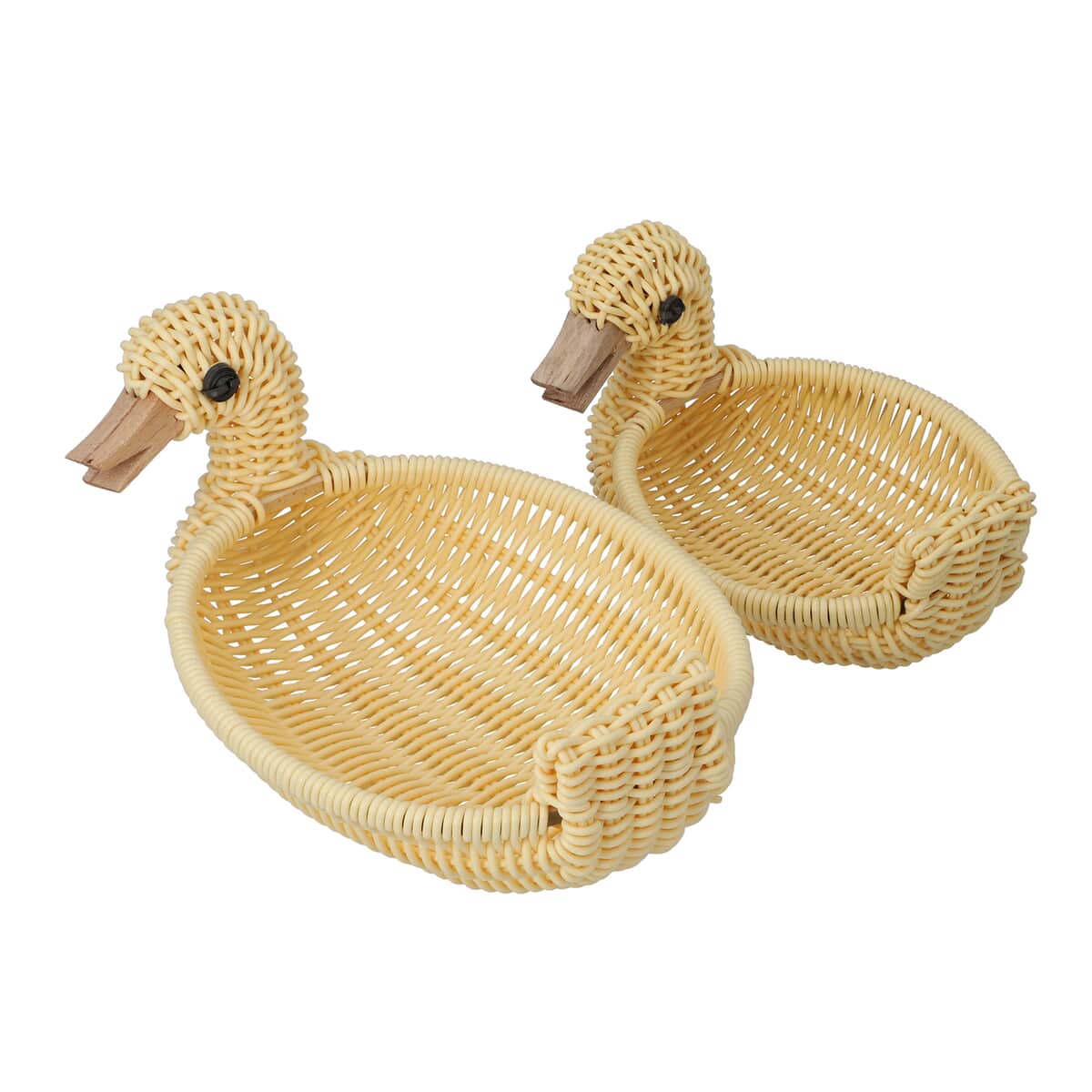 Set of 2 Beige Duck Shape Synthetic Rattan Basket (6.8x5.3x5, 9x6.2x5.2) image number 4