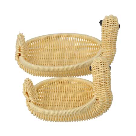 Set of 2 Beige Duck Shape Synthetic Rattan Basket (6.8x5.3x5, 9x6.2x5.2) image number 6