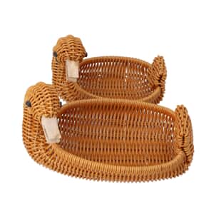 Set of 2 Brown Duck Shape Synthetic Rattan Basket