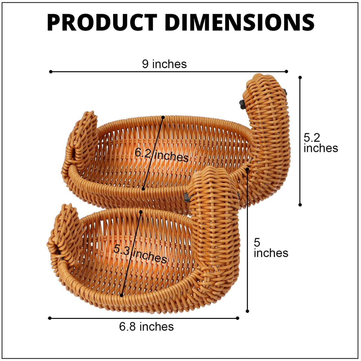 Set of 2 Brown Duck Shape Synthetic Rattan Basket image number 3