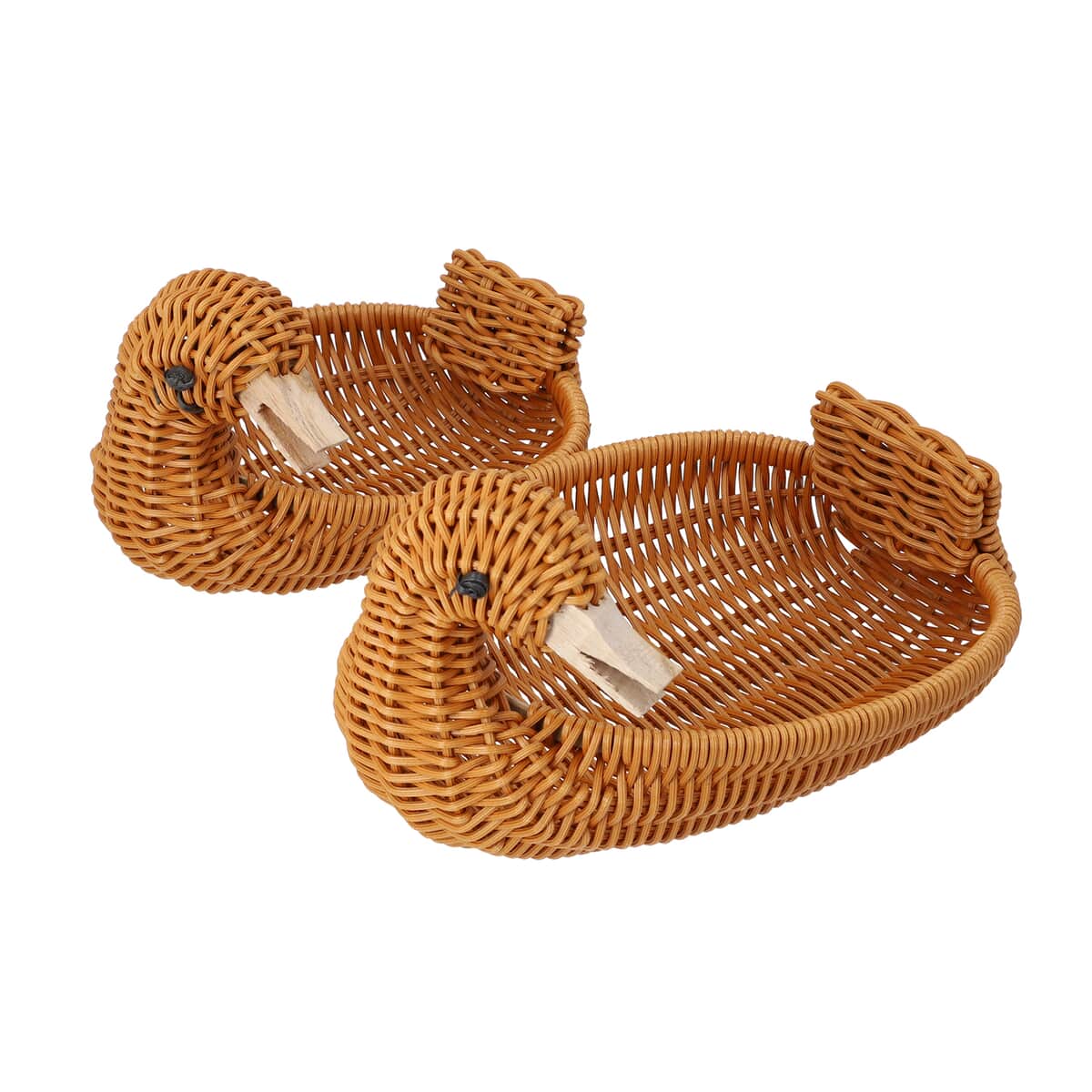 Set of 2 Brown Duck Shape Synthetic Rattan Basket image number 4