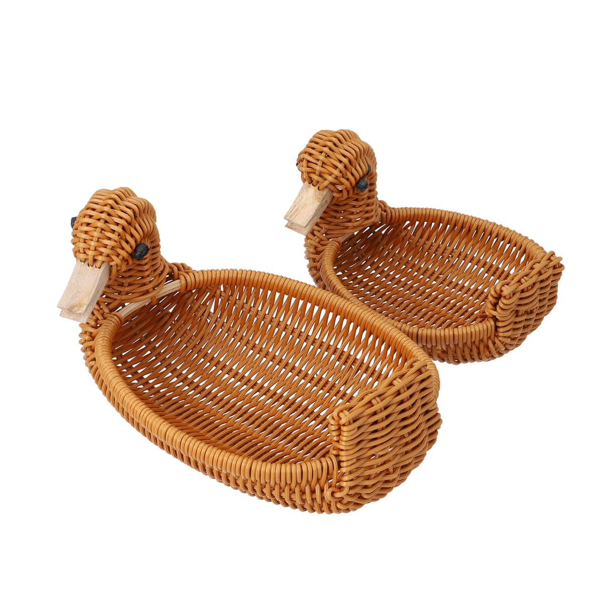 Set of 2 Brown Duck Shape Synthetic Rattan Basket image number 5