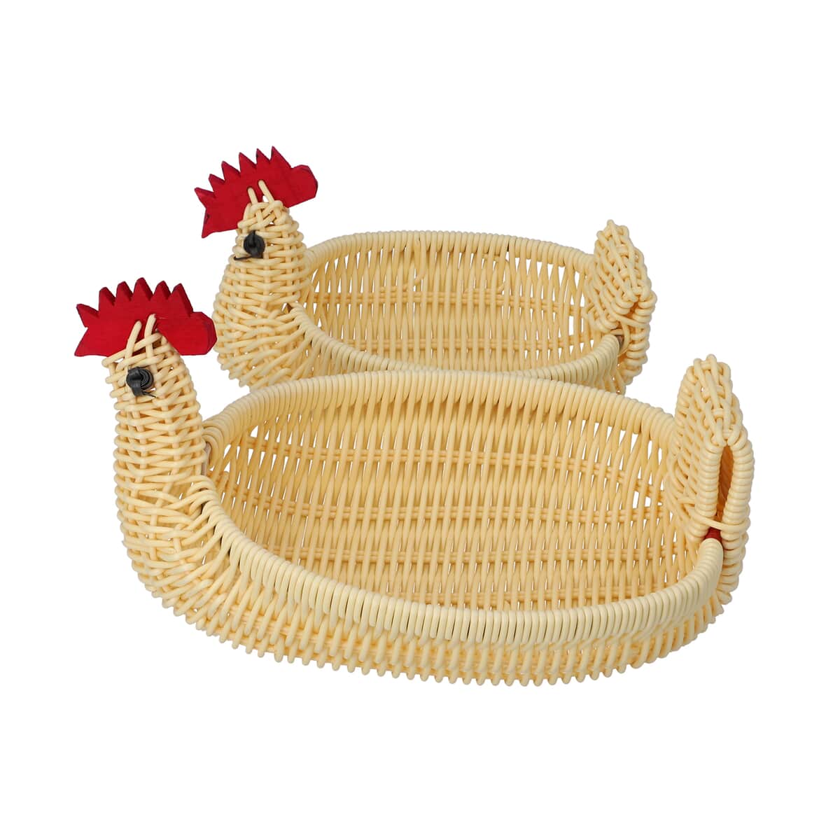 Set of 2 Beige Chicken Shape Synthetic Rattan Basket image number 0