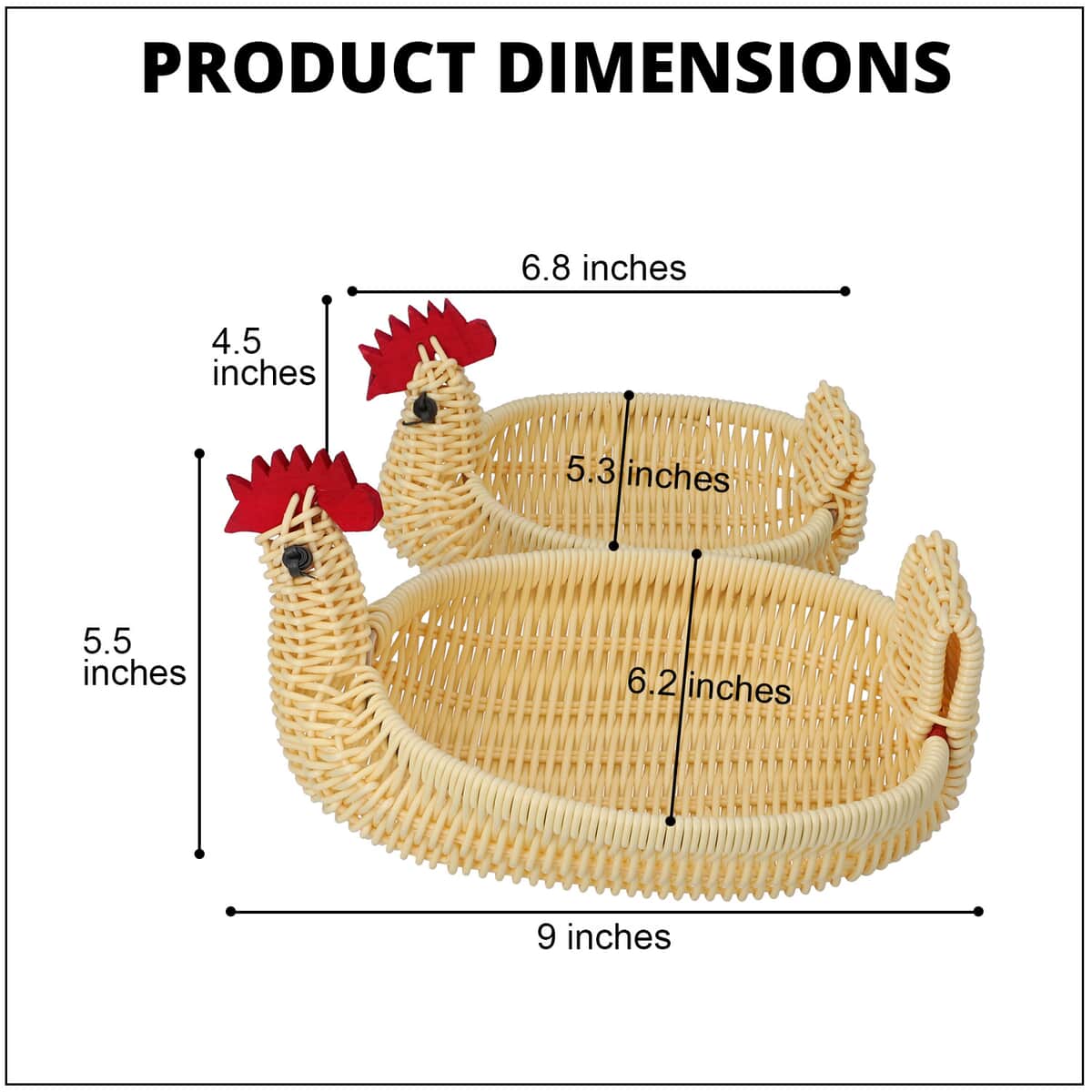 Set of 2 Beige Chicken Shape Synthetic Rattan Basket image number 3