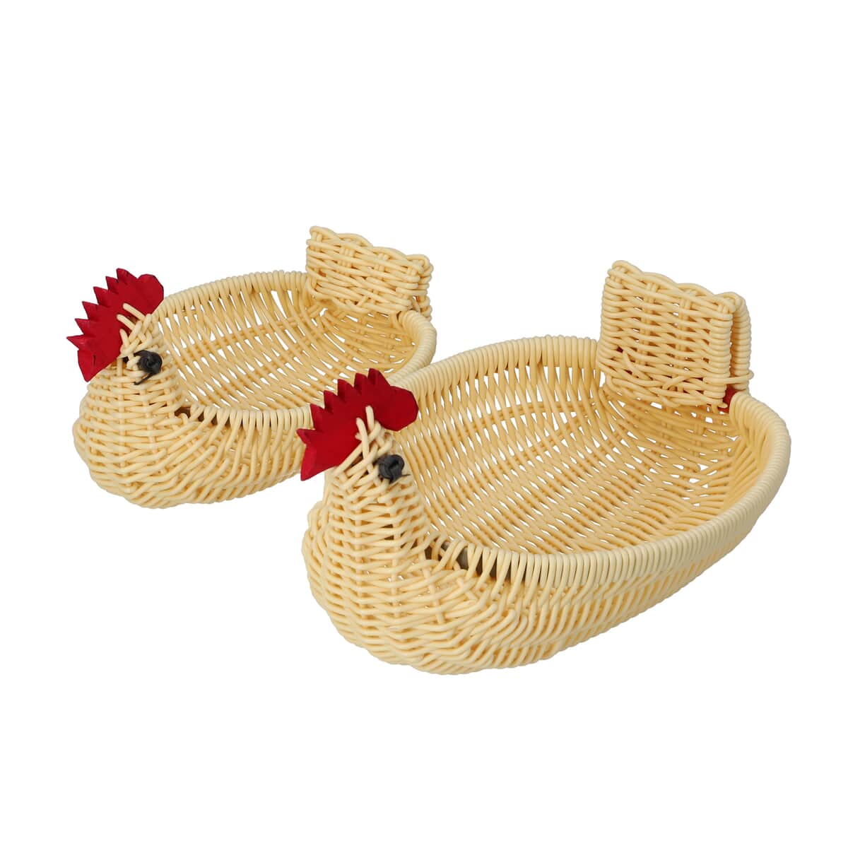 Set of 2 Beige Chicken Shape Synthetic Rattan Basket image number 4