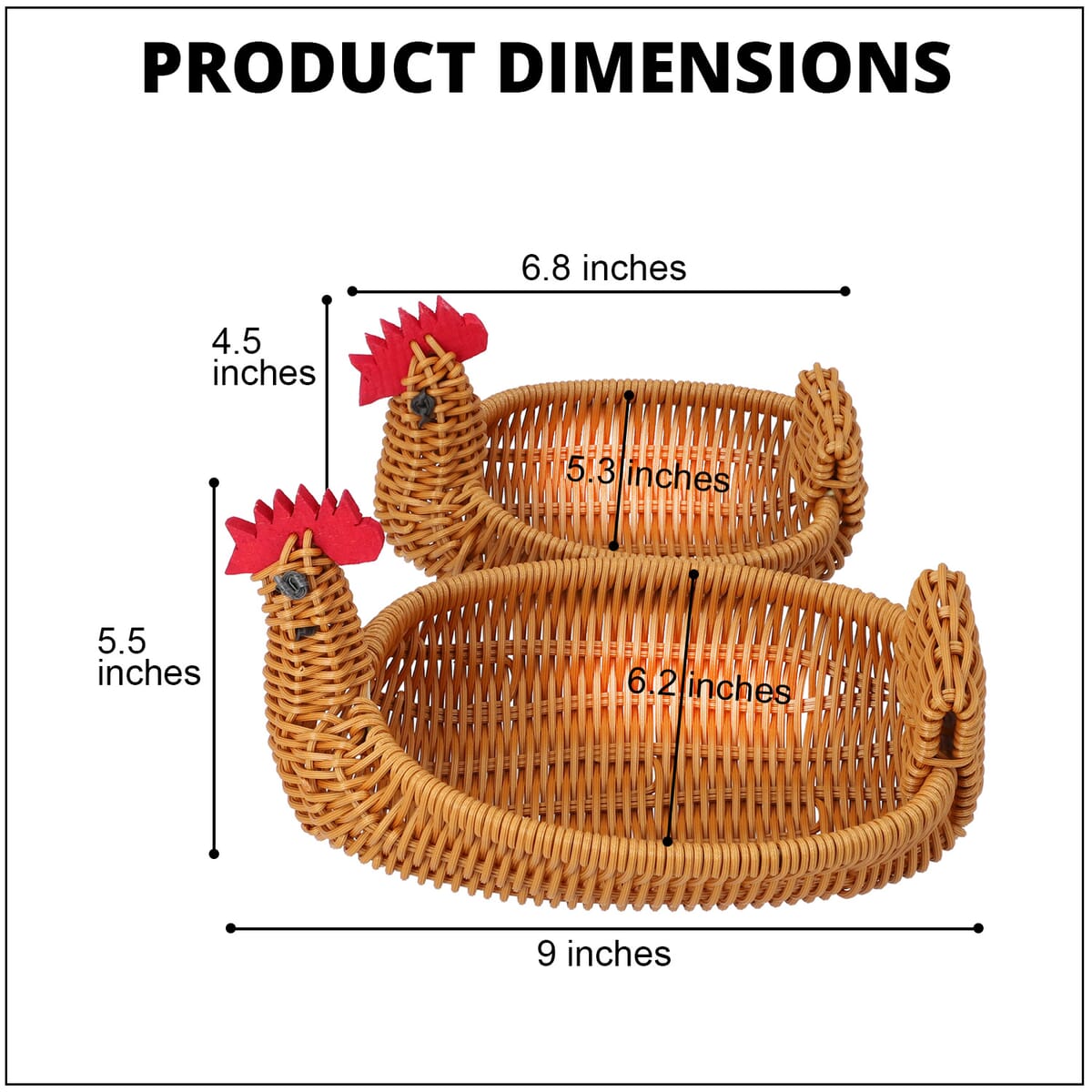 Set of 2 Brown Chicken Shape Synthetic Rattan Basket image number 3