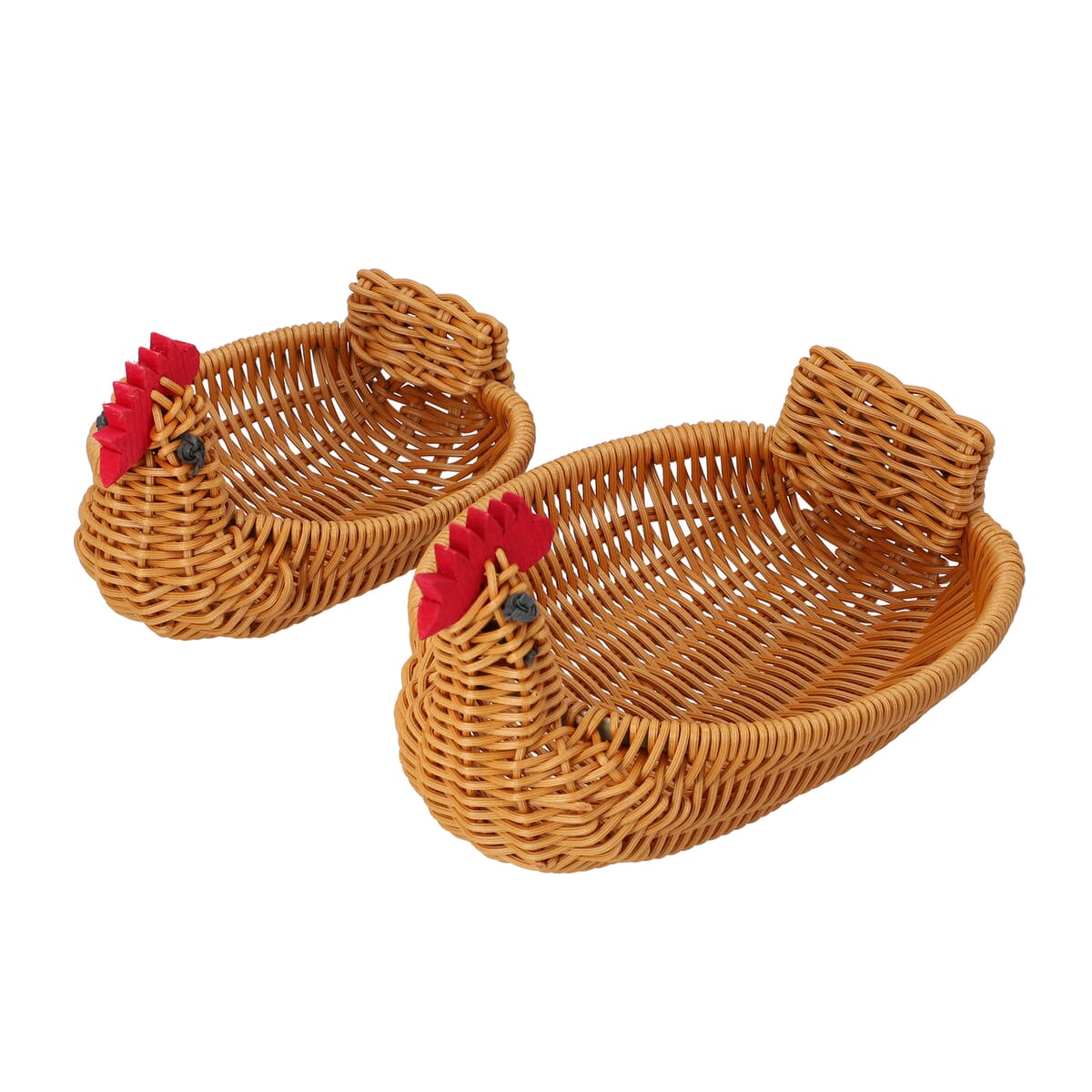 Set of 2 Brown Chicken Shape Synthetic Rattan Basket image number 4