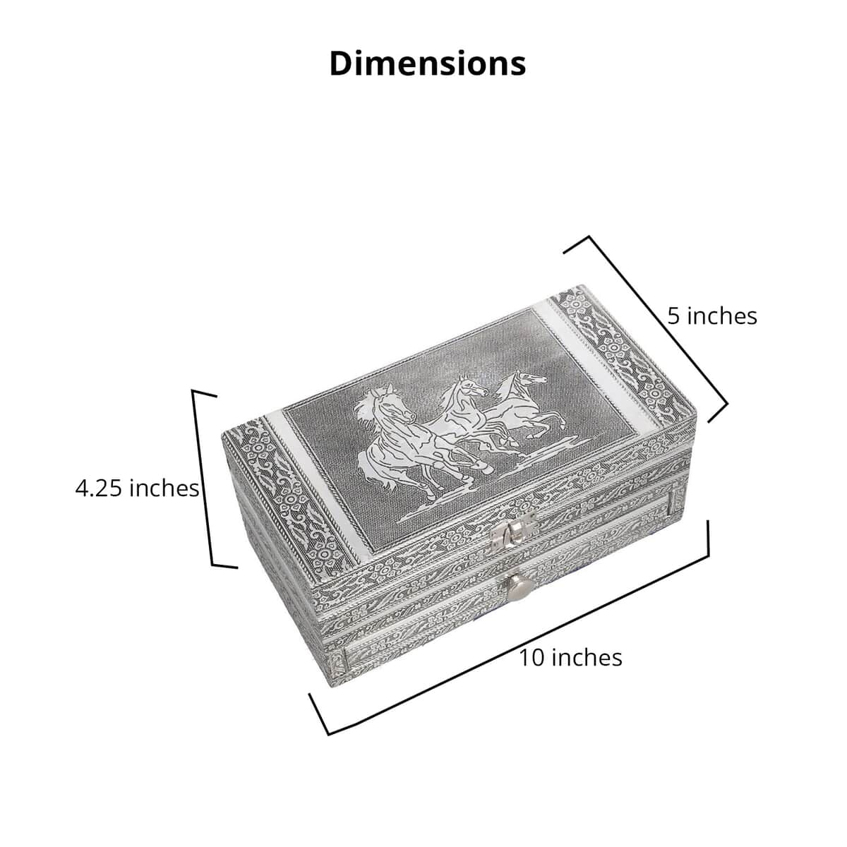 Handcrafted Horse Pattern Oxidized Jewelry Box with Movable Tray and Anti Scratch Interior Lines image number 4