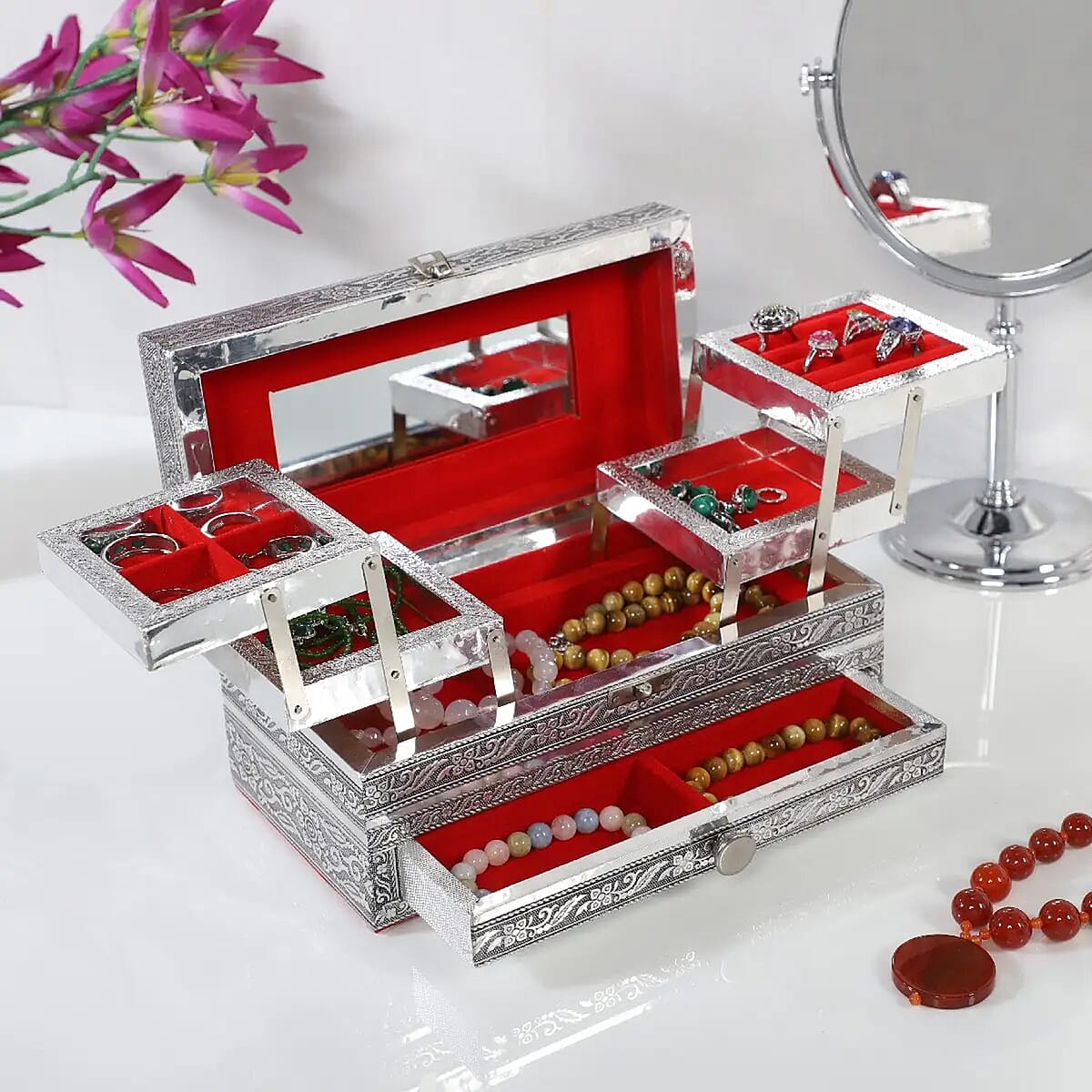 Handcrafted Butterfly Pattern Oxidized Jewelry Box with Movable Tray and Anti Scratch Interior Lines, Jewelry Storage Box for Women, Jewelry Case, Jewelry Organizer image number 1