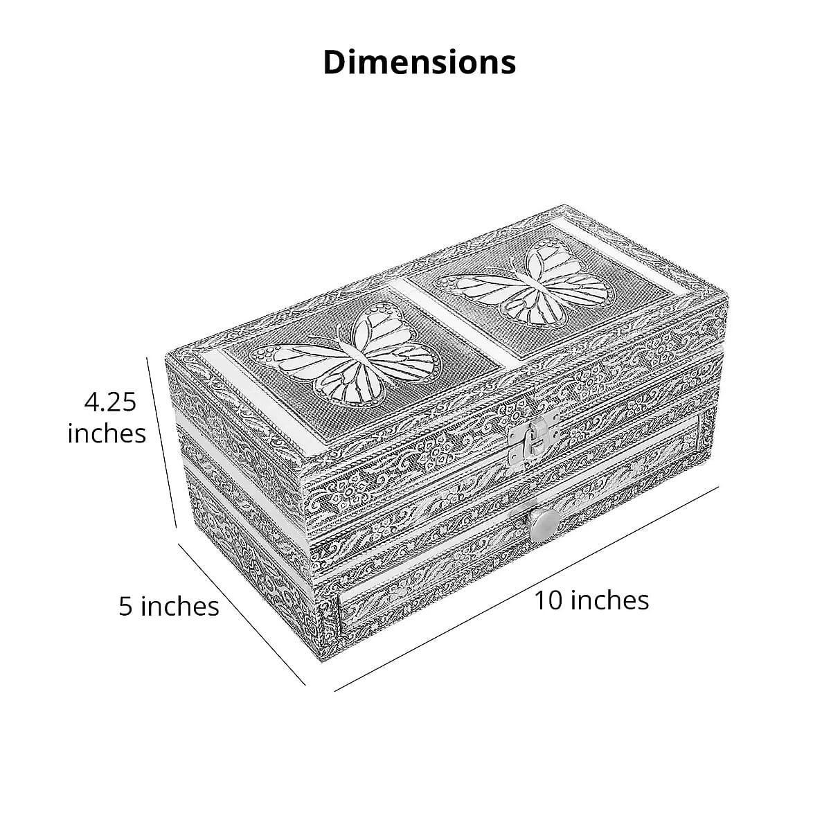 Handcrafted Butterfly Pattern Oxidized Jewelry Box with Movable Tray and Anti Scratch Interior Lines, Jewelry Storage Box for Women, Jewelry Case, Jewelry Organizer image number 4