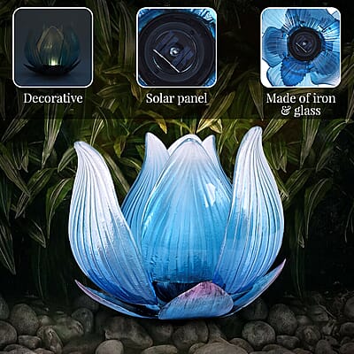 Solar Powered Lotus Floral Garden Decorative - Blue