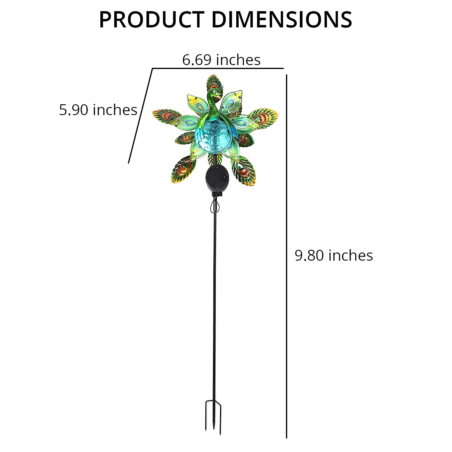 Multi Color Hand Painted Peacock Solar Wind Spinner