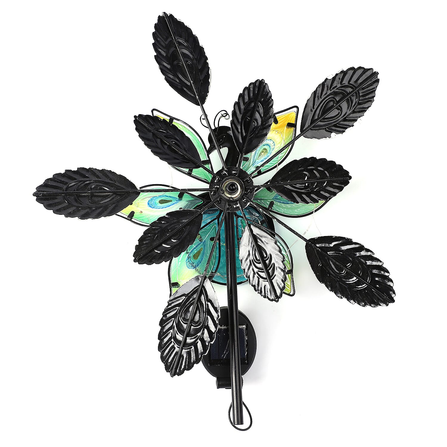 Multi Color Hand Painted Peacock Solar Wind Spinner