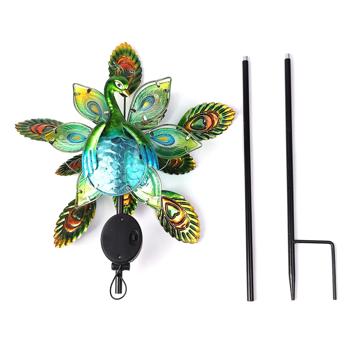 Multi Color Hand Painted Peacock Solar Wind Spinner