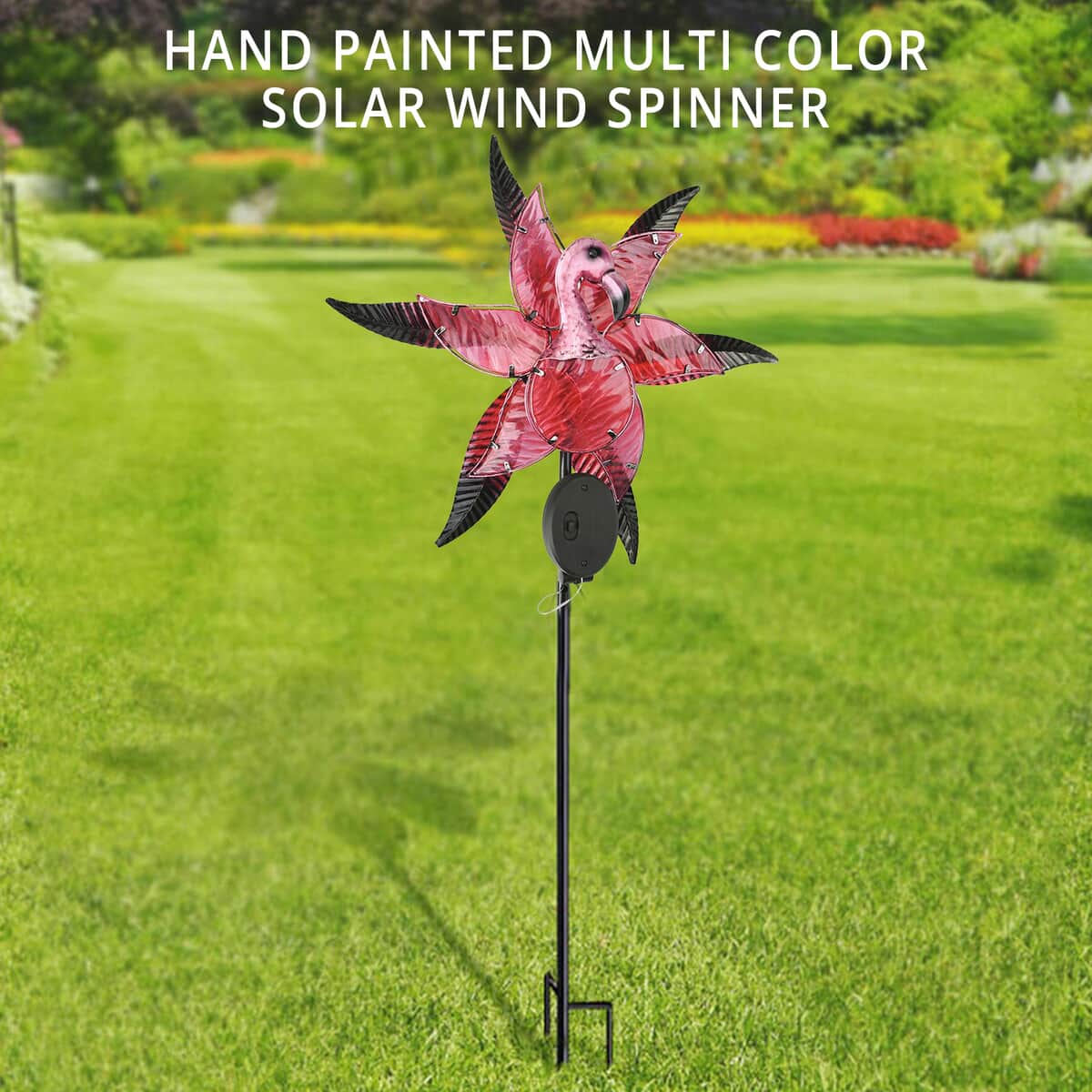Multi Color Hand Painted Flamingos Solar Wind Spinner image number 1