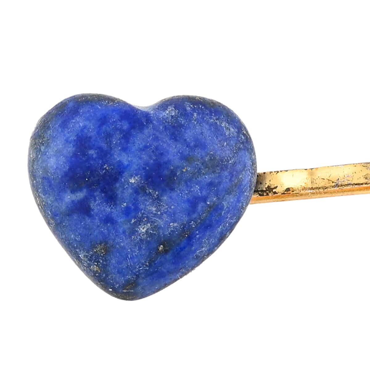 4 Hair Pins of Lapis Lazuli & Green Aventurine with Heart Shape in Goldtone image number 1