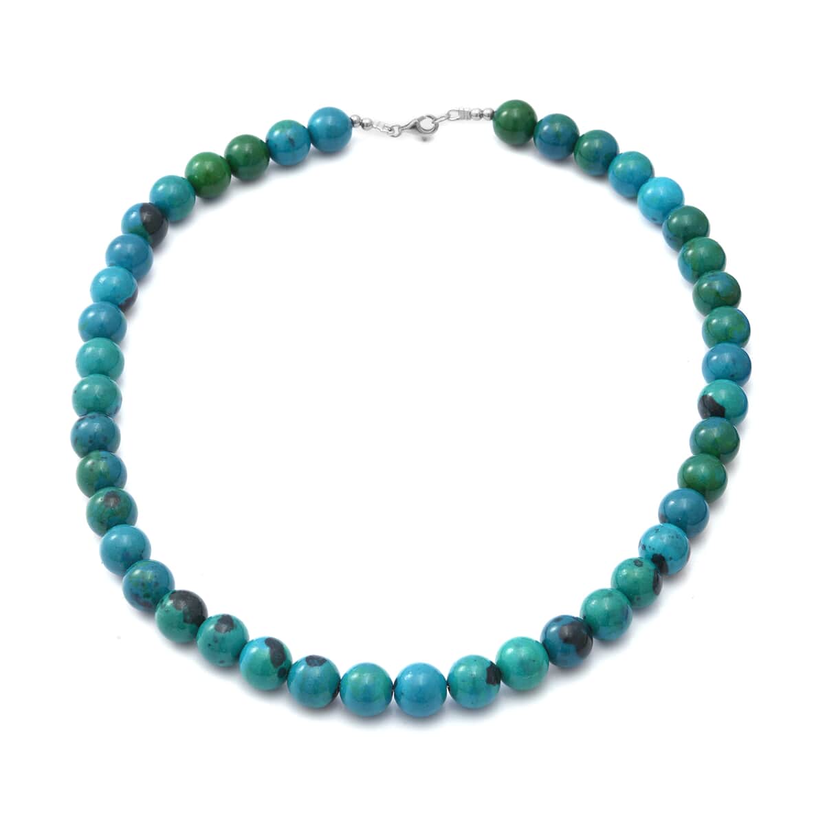 AAA Chrysocolla Beaded Necklace 18 Inches in Sterling Silver 250.00 ctw image number 0