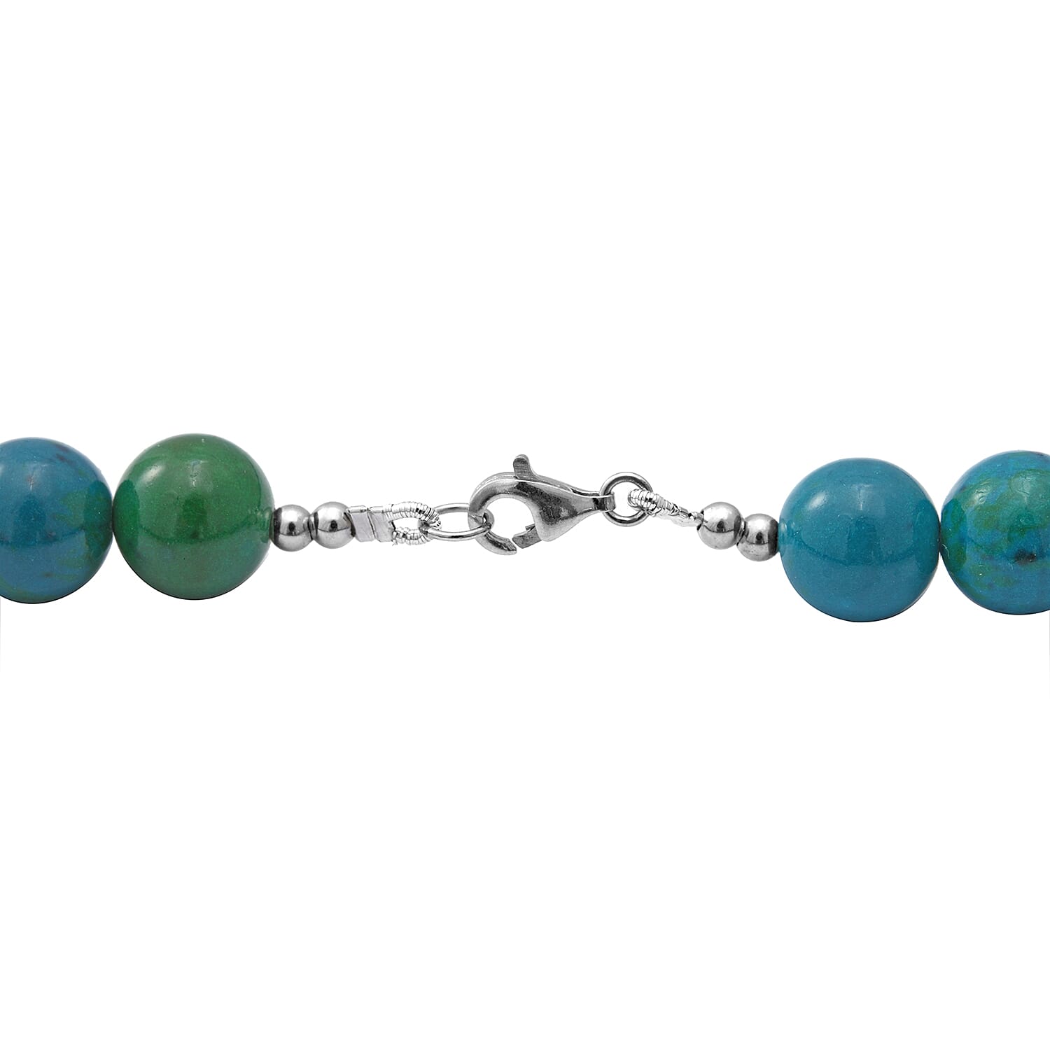 AAA Chrysocolla Beaded Necklace 18 Inches in Sterling Silver 250.00 ctw