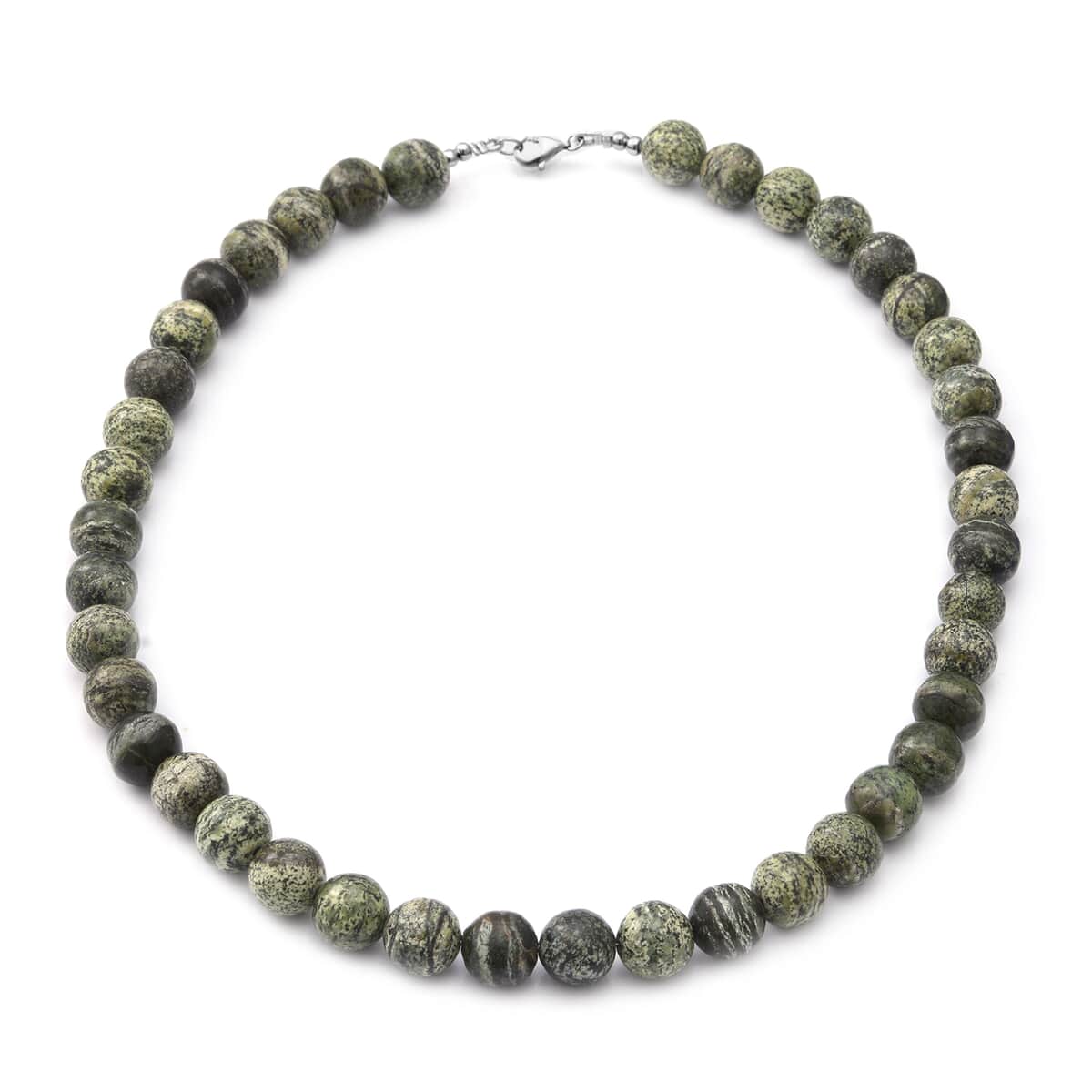 Green Zebra Jasper Beaded Necklace 18 Inches in Sterling Silver 250 ctw image number 0