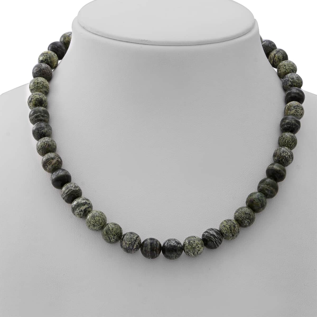 Green Zebra Jasper Beaded Necklace 18 Inches in Sterling Silver 250 ctw image number 1