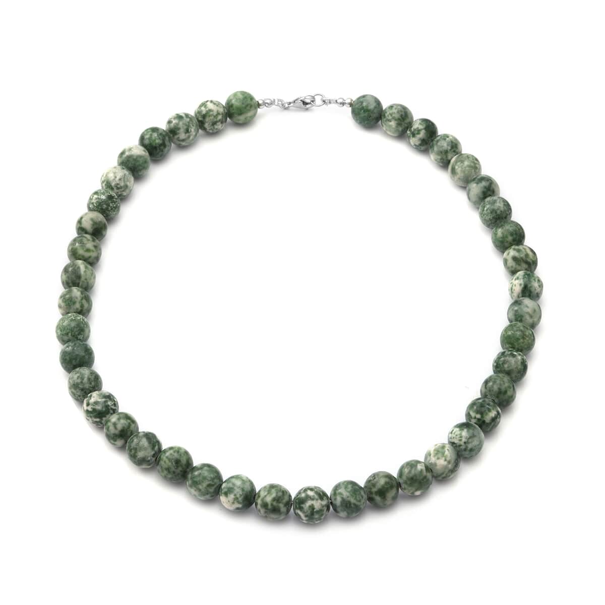 Green Serpentine 10mm Beaded Necklace 18 Inches in Sterling Silver 375.00 ctw image number 0