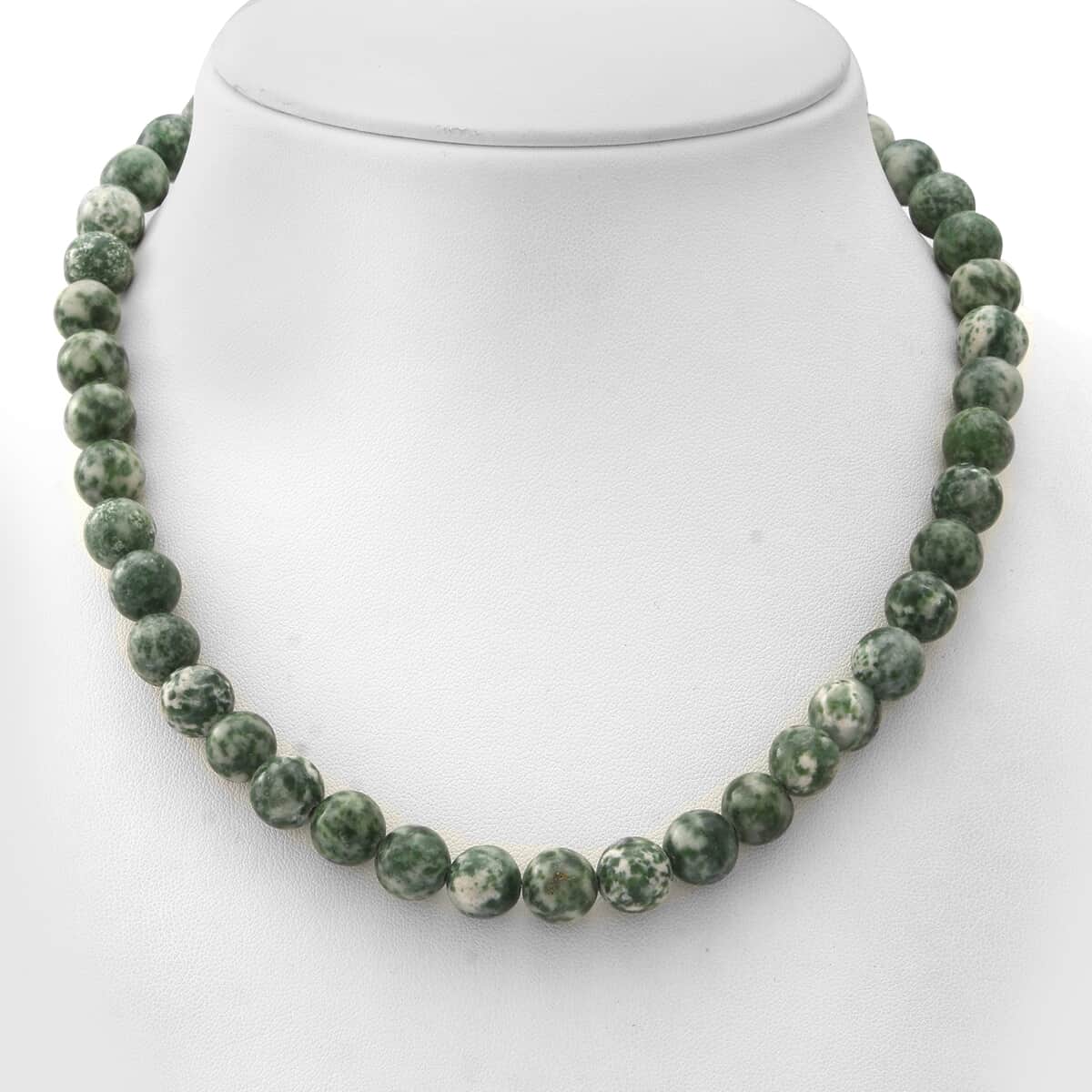 Green Serpentine 10mm Beaded Necklace 18 Inches in Sterling Silver 375.00 ctw image number 1