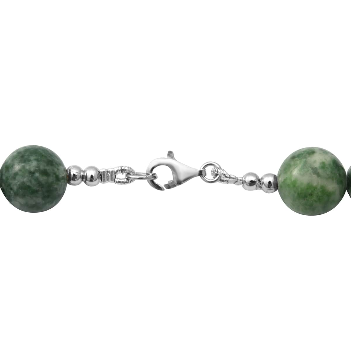 Green Serpentine 10mm Beaded Necklace 18 Inches in Sterling Silver 375.00 ctw image number 3