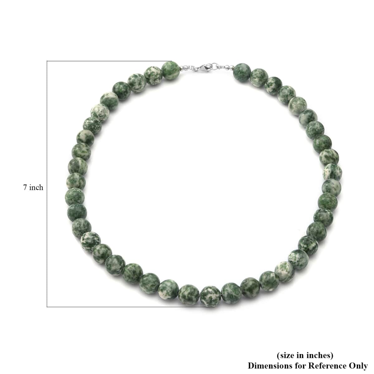 Green Serpentine 10mm Beaded Necklace 18 Inches in Sterling Silver 375.00 ctw image number 4