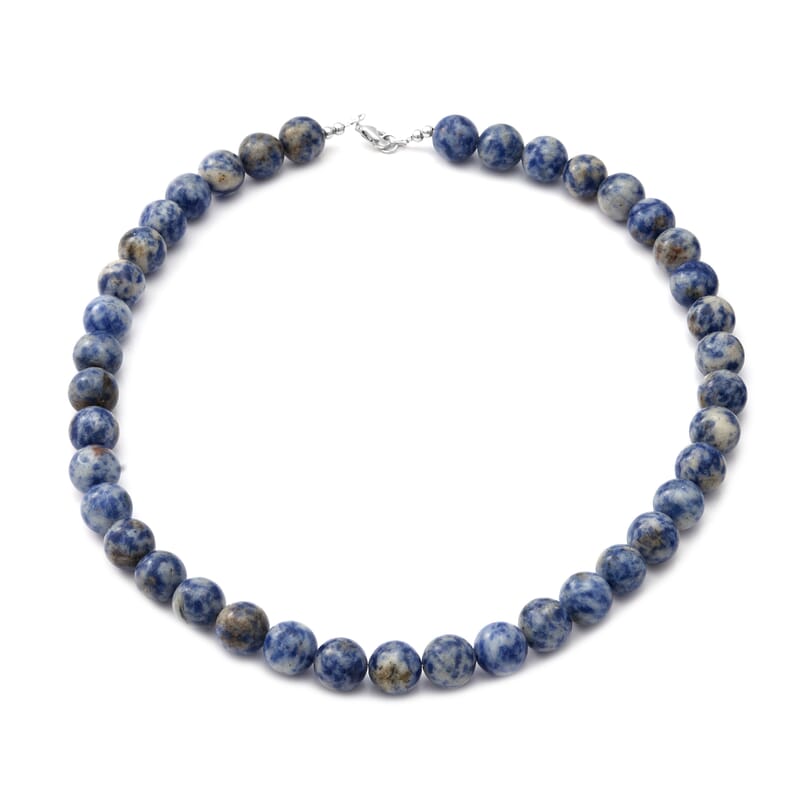 Sodalite Beaded Necklace (18 Inches) in Sterling Silver 300.00 ctw