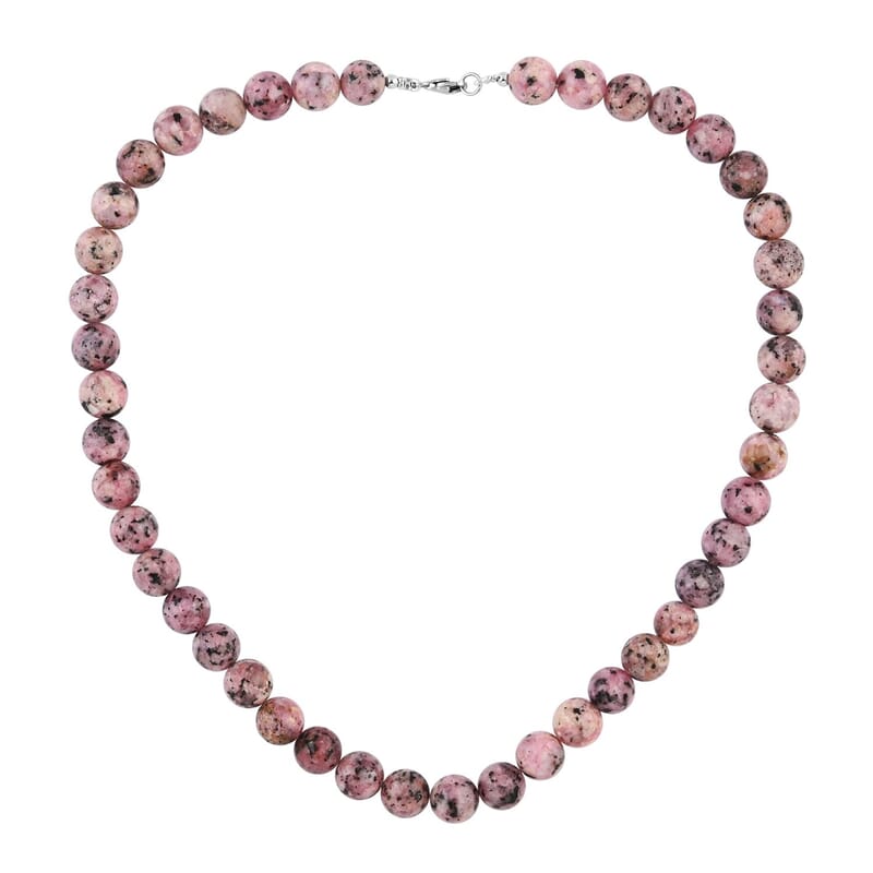 Rhodochrosite 250.00 ctw Bead Necklace In Sterling Silver, Silver Bead Necklace, Beaded Jewelry Gifts For Women (18 Inches)