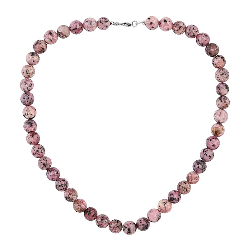 Rhodochrosite 250.00 ctw Bead Necklace In Sterling Silver, Silver Bead Necklace, Beaded Jewelry Gifts For Women (18 Inches)