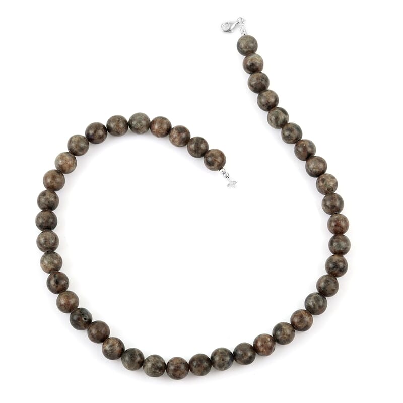 Bronzite 10mm Beaded Necklace 18 Inches in Sterling Silver 300.00 ctw