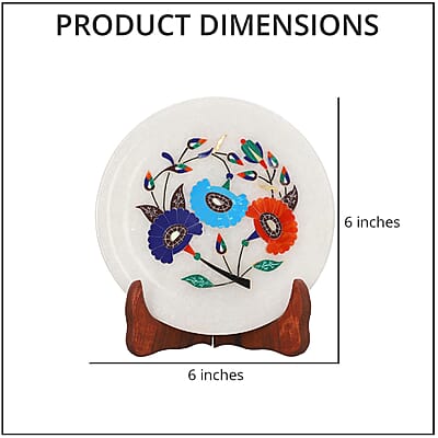 NAKKASHI Marble Light Blue Floral Inlaid Table Decor with Wooden Stand