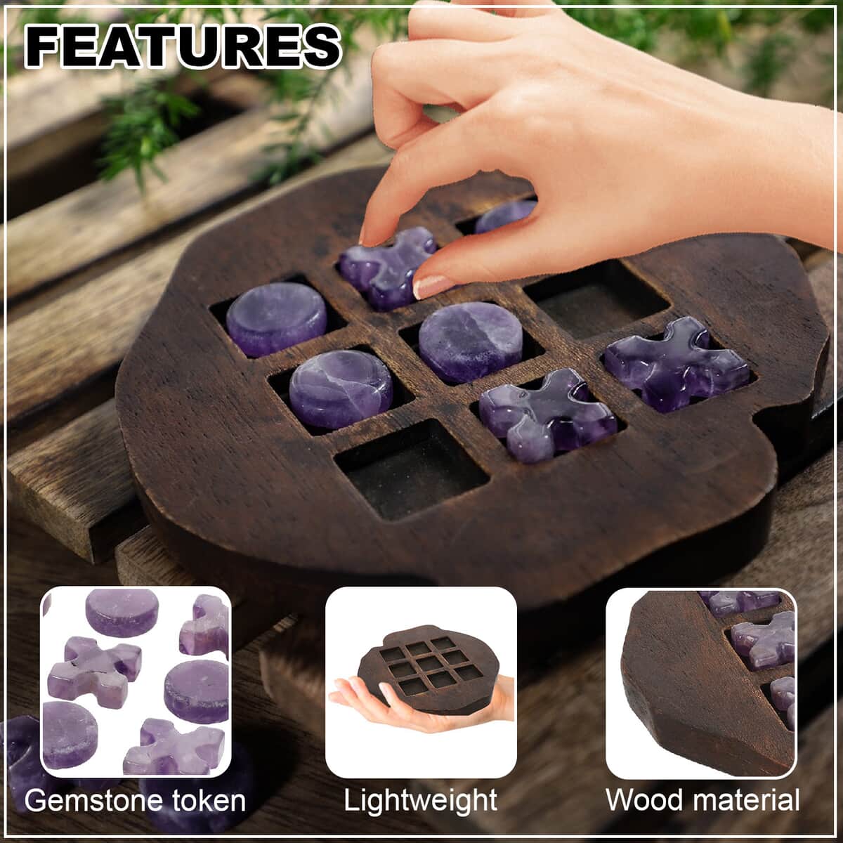 Multi Color Wood, Amethyst Crystal Puzzle Tic Tac Toe image number 2