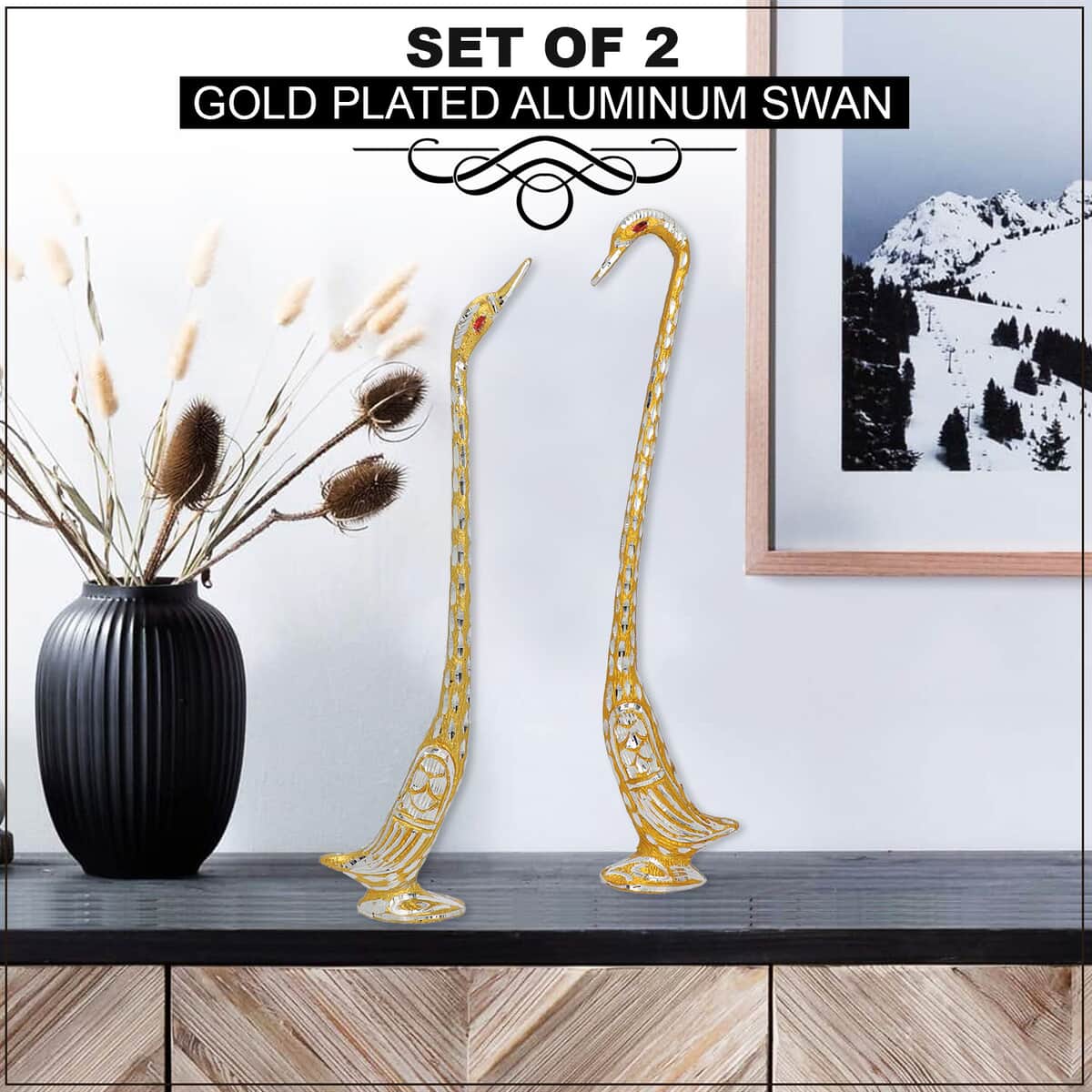 Set of 2 Handcrafted Decorative Gold Plated Aluminum Swan image number 1