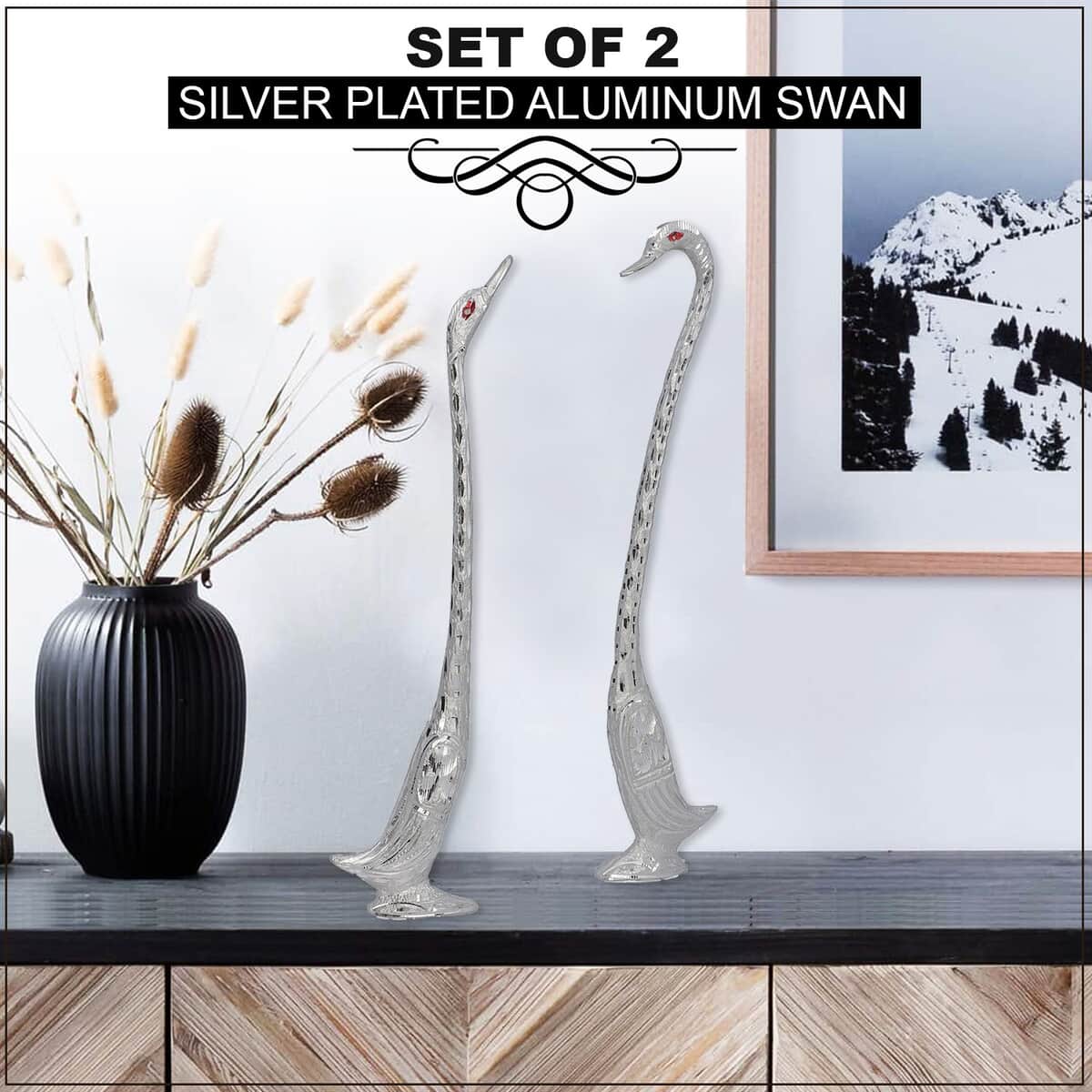 Set of 2 Handcrafted Decorative Silver Plated Aluminum Swan image number 1