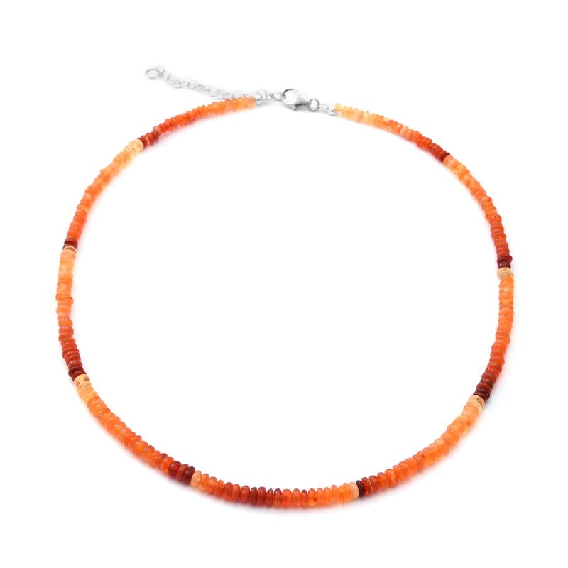 Mexican Fire Opal Beaded Necklace 18-20 Inches in Rhodium Over Sterling Silver 50.00 ctw