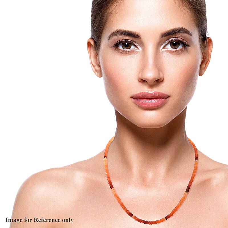Mexican Fire Opal Beaded Necklace 18-20 Inches in Rhodium Over Sterling Silver 50.00 ctw