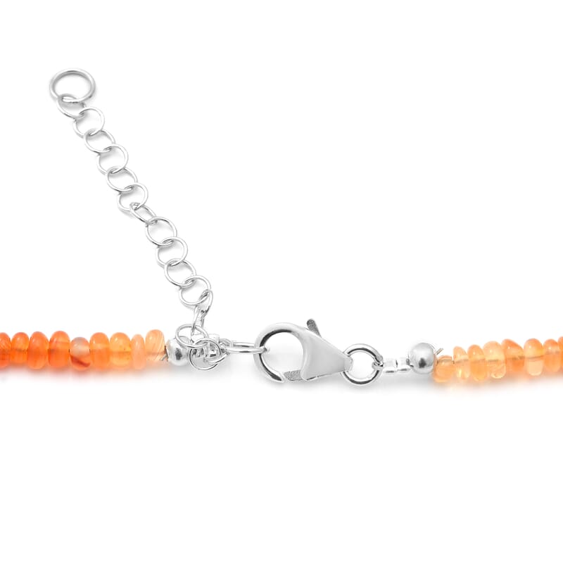 Mexican Fire Opal Beaded Necklace 18-20 Inches in Rhodium Over Sterling Silver 50.00 ctw