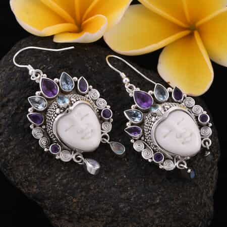 Sajen Silver Carved Bone and Multi Gemstone Earrings in Sterling Silver 6.50 ctw image number 1