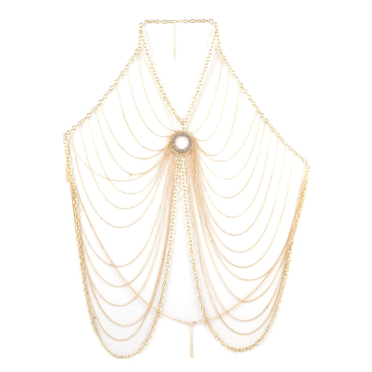 White Austrian Crystal Multi Strand Beaded Body Chain 22-24 Inches in Goldtone image number 0