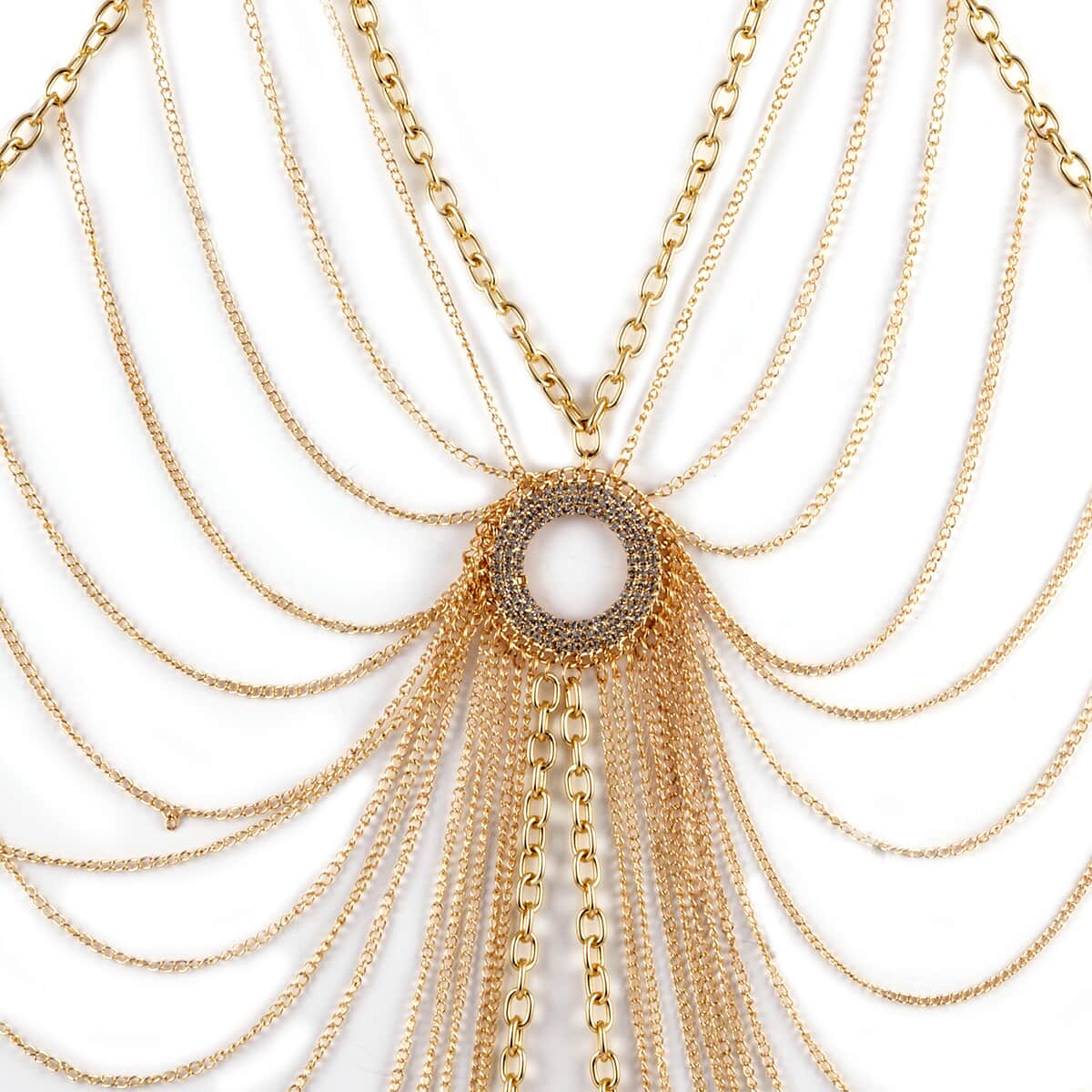 White Austrian Crystal Multi Strand Beaded Body Chain 22-24 Inches in Goldtone image number 1